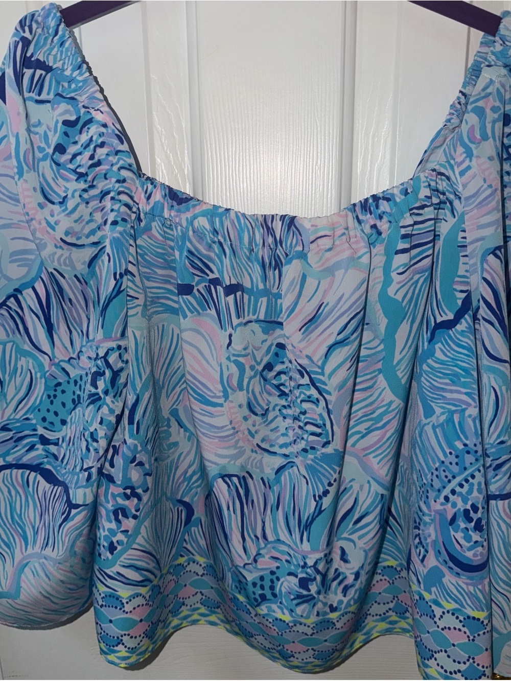 Lilly Pulitzer Off Shoulder Top 3/4 Sleeve Blue Pink Medium